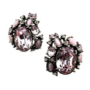 Heidi Daus Pink Crystal Pearl Bronze Clip Earrings Chandelier